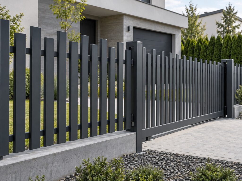 Wizualizacja palisady z pionowymi profilami o zróżnicowanej wysokości
